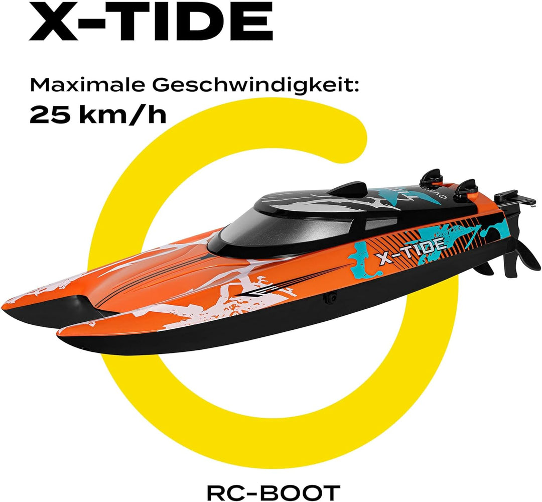Overmax X-Tide Ferngesteuertes RC-Speedboat Rennboot mit LED 25 km/h 1200 mAh Akkus 34 Minuten Spass
