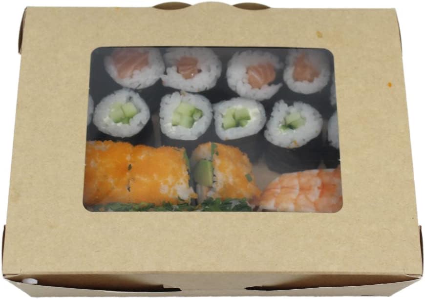 BAMI Sushibox Lebensmittelbox Tortenkarton Sushikarton mit Fenster -SBF412-19,8x13,8x5cm 50 Stück -S