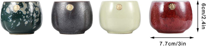 4 Stück Teetasse-Set, Japanische Teetasse Retro Gebackene Teetasse Set Art Keramik Kung Fu Teegeschi