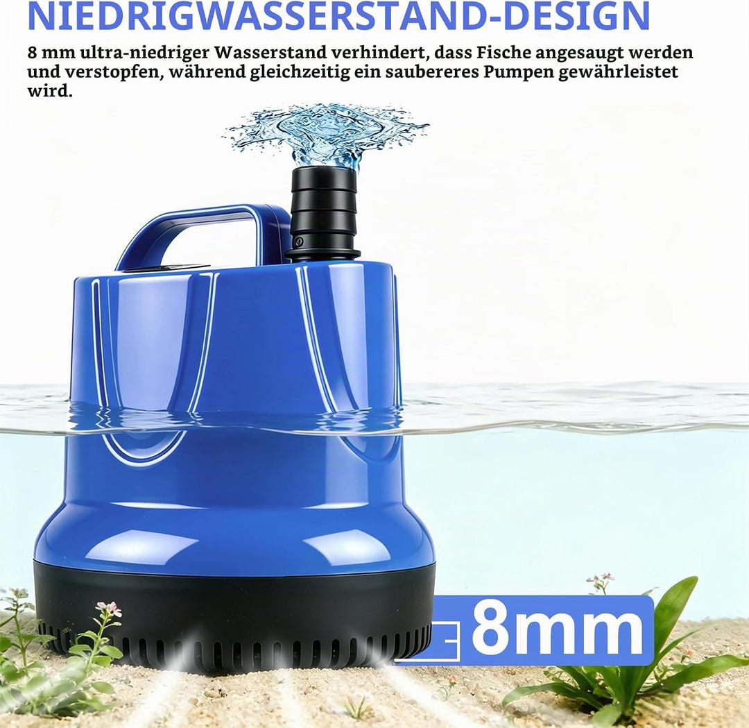 EXLECO Aquarium Pumpe 45W 2500L/H, Schmutzwasserpumpe Tauchpumpe Flachsaugend, Kleine Wasserpumpe, A