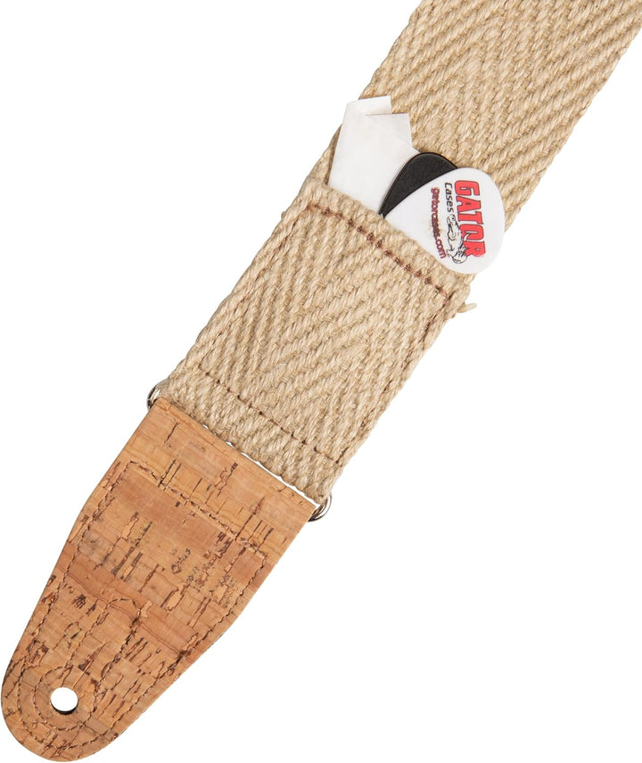 Levy's MH8P-002 Gitarrengurt Natural Hemp Webbing Cork Ends and Pocket 2" - Tribal Tribal Natur, Tri
