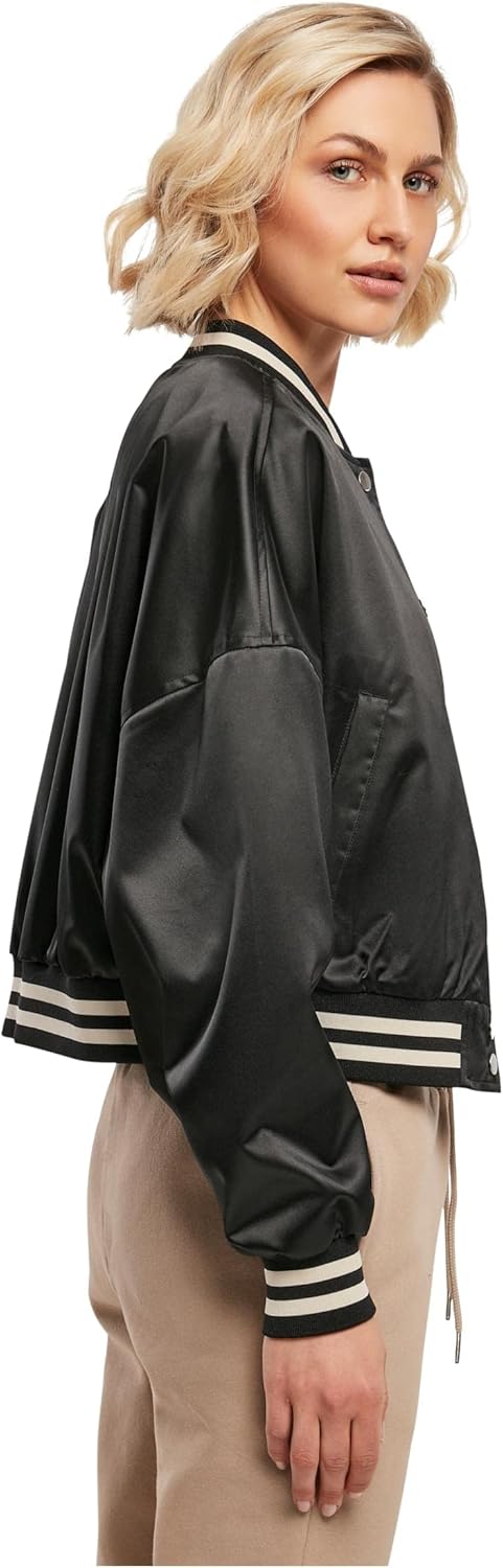Urban Classics Damen College Jacke aus schimmerndem Satin, Short Oversized Satin College Jacket, Var