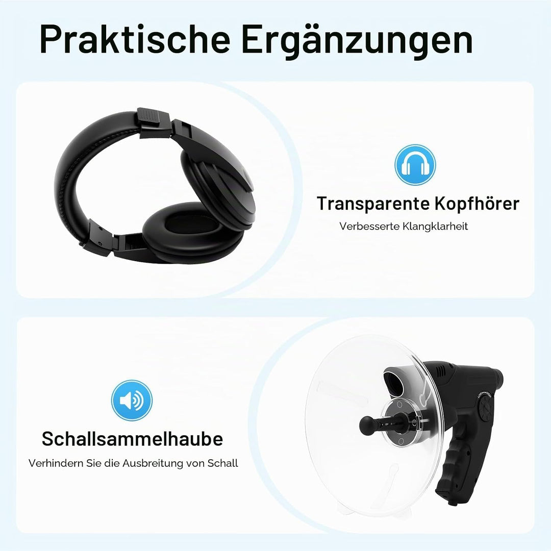 Richtmikrofon Parabolmikrofon, Abhörgerät 200m Detektiv Mit Kopfhörer, 8X Vergrösserung Fernglas, Kl