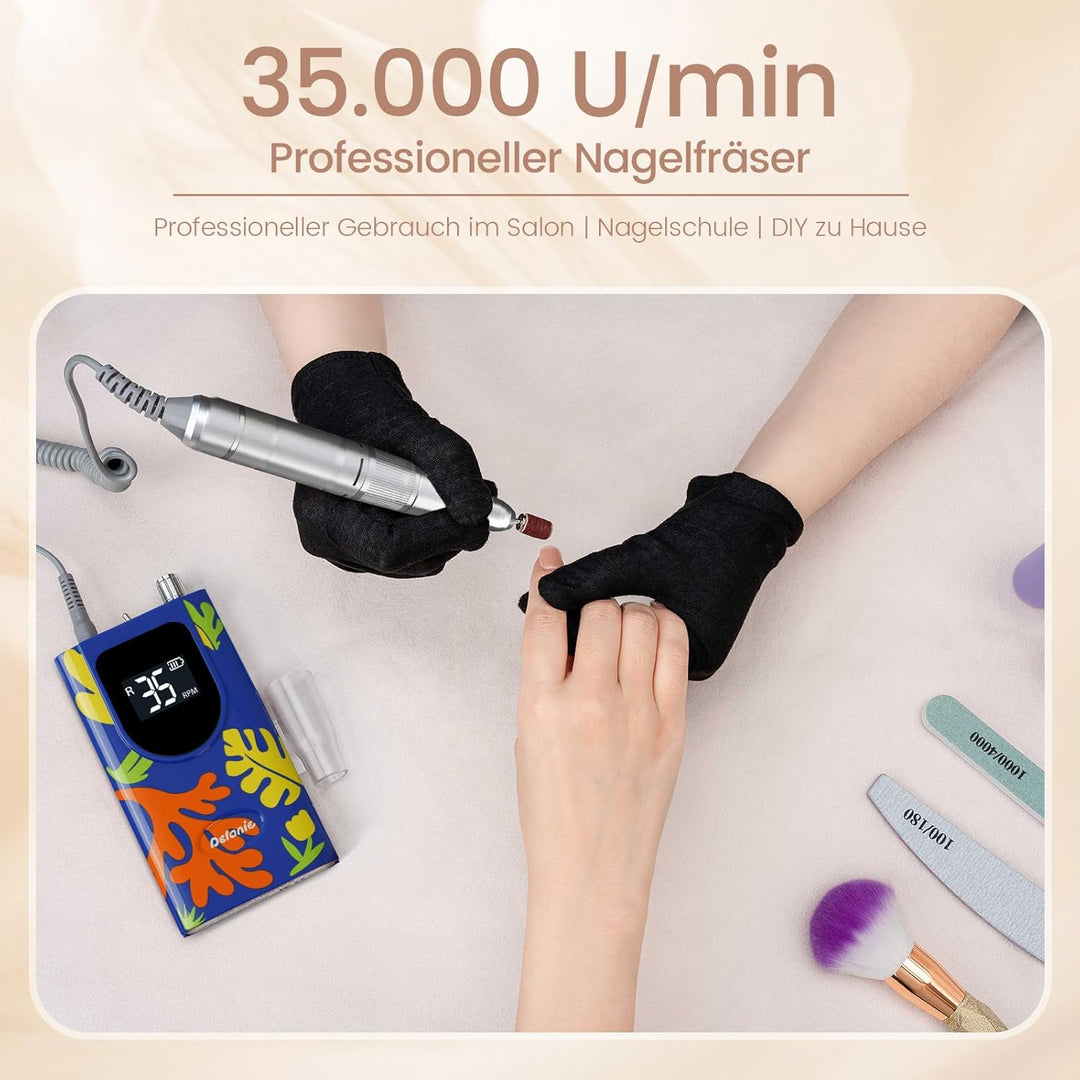 Delanie Professioneller Nagelfräser 35000 U/min, Wiederaufladbarer Fräser für Gelnägel Nagellack, El