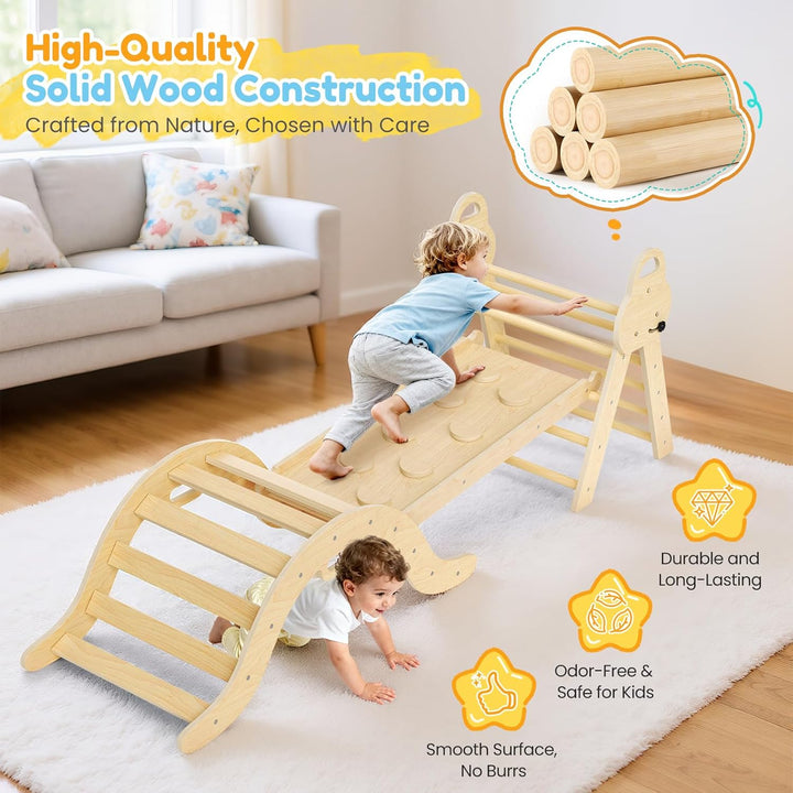7-in-1 Montessori Indoor Spielset,Klettergerüst mit Rutsche, Bogen & Matte für Kleinkinder und Kinde
