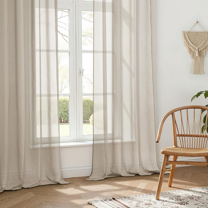 MRTREES Stores Gardine Beige Wohnzimmer Gardinen modern Schlaufenschal 2er Set 122×140cm (H×B) Vorhä