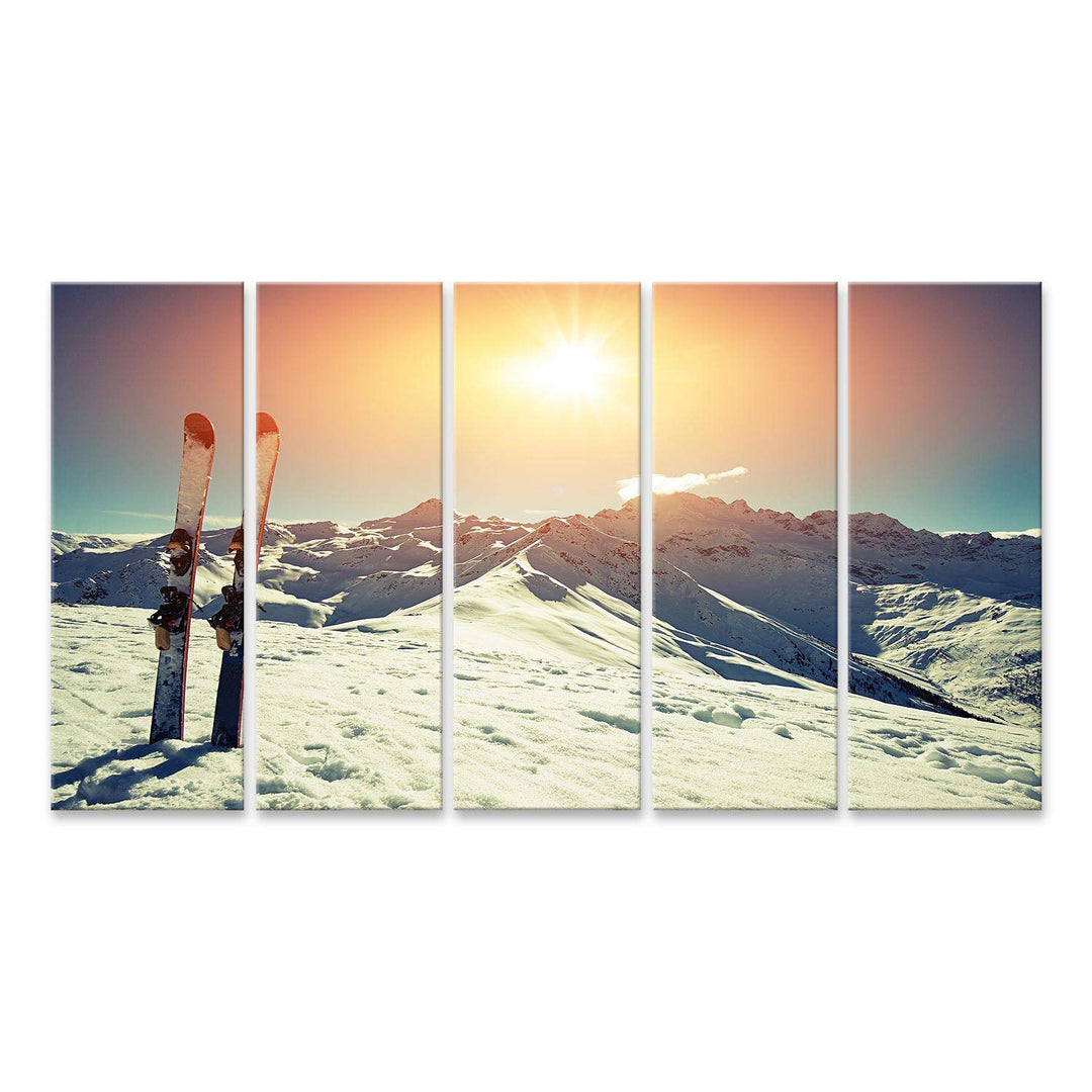 islandburner Bild auf Leinwand Ski Im Schnee Im Gebirge Bilder Wandbilder Poster Leinwand 160x80cm -