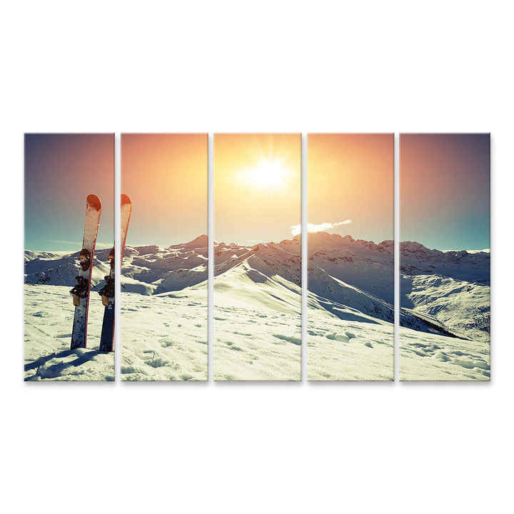 islandburner Bild auf Leinwand Ski Im Schnee Im Gebirge Bilder Wandbilder Poster Leinwand 160x80cm -