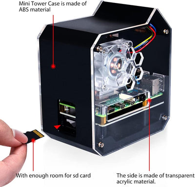 GeeekPi Raspberry Pi ABS Mini Tower NAS Kit,Raspberry Pi Ice Tower Kühler Gehäuse mit Netzteil, M.2