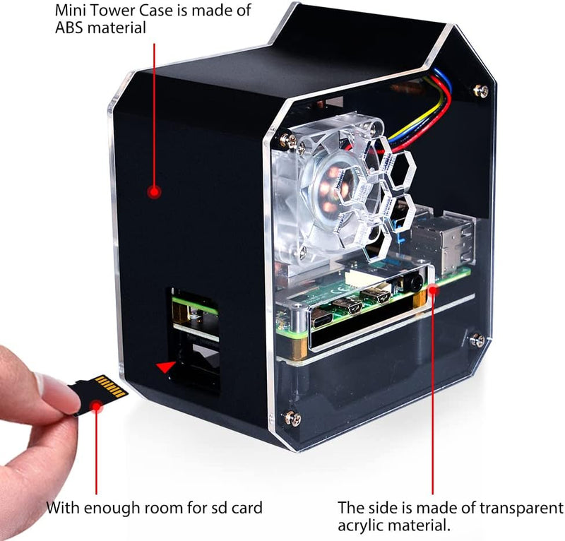 GeeekPi Raspberry Pi Mini Tower NAS Kit, Raspberry Pi Ice Tower Kühler mit PWM RGB Lüfter, M.2 SATA