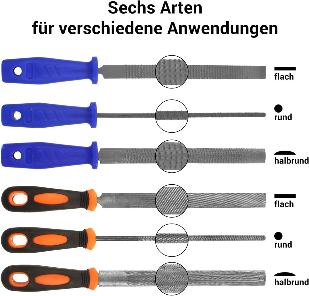 Feilenset 3-teilig · 3x 30cm lange Metallfeilen · ideal zum Schleifen & Entgraten · Rundfeile, Halbr