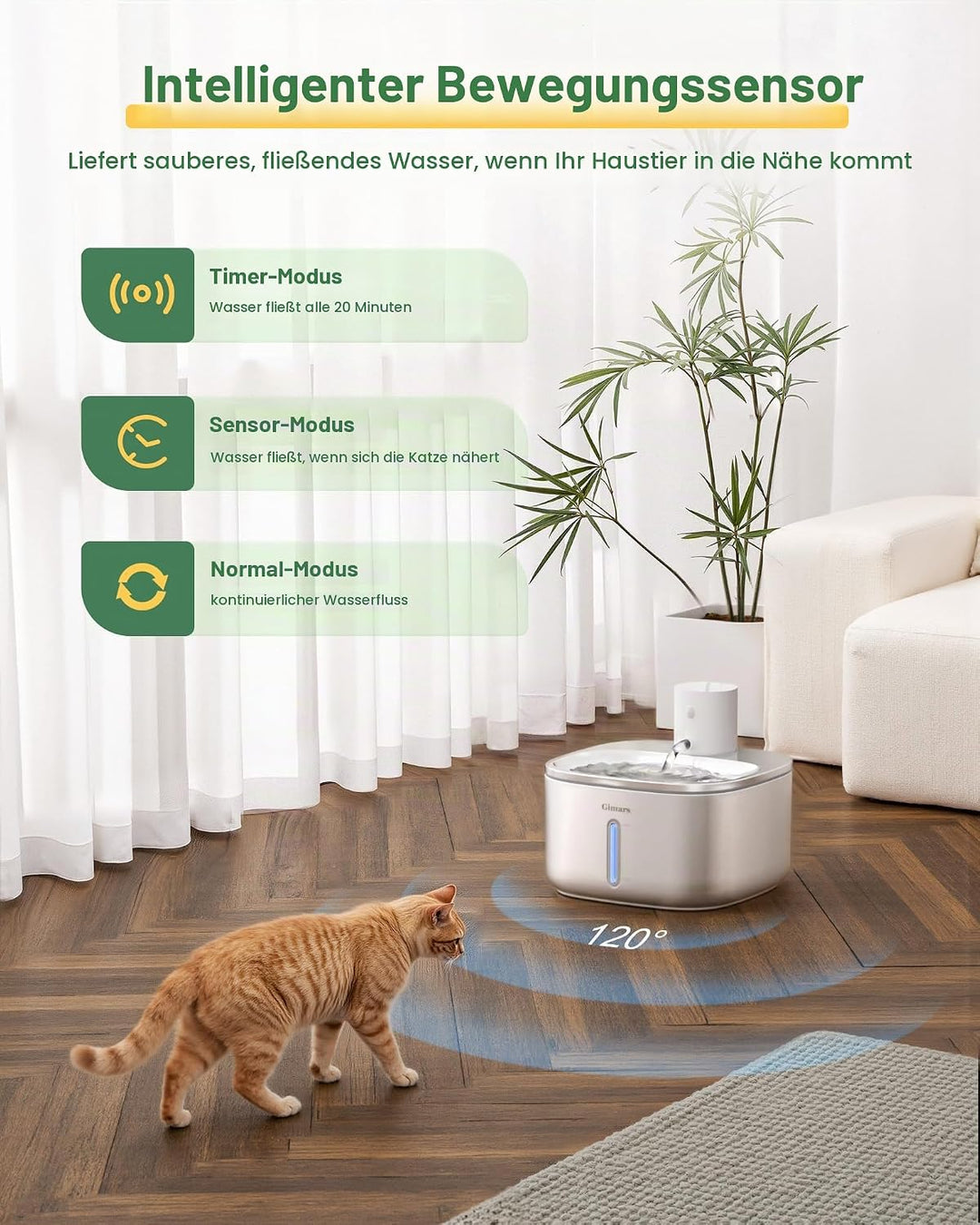 Gimars Katzenbrunnen Kabellos Edelstahl 3.2L Super Leise Trinkbrunnen für Katze Brunnen Katzenbrunne