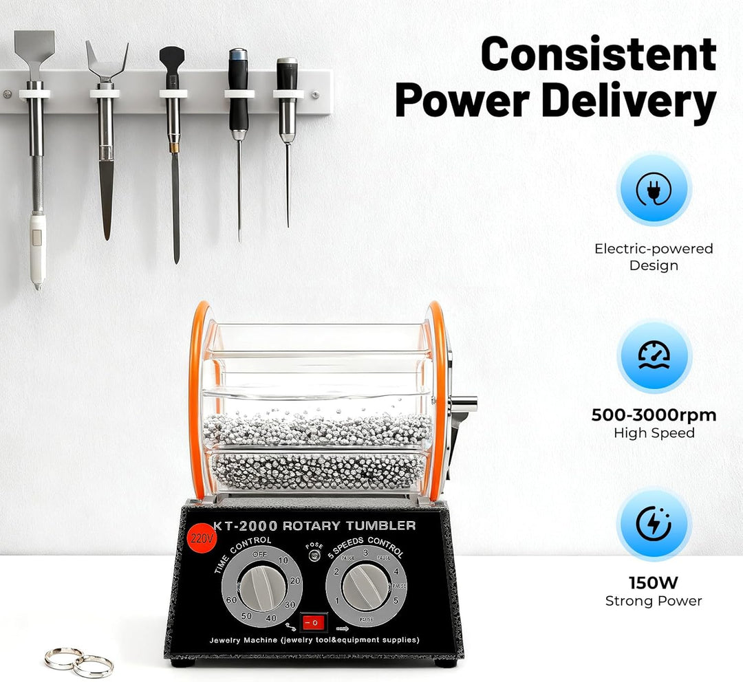 60W/150W Poliermaschine Set Poliertrommel mit Timer &amp; Polierperlen, 220V 5 Gear, für Schmuck, Münzen