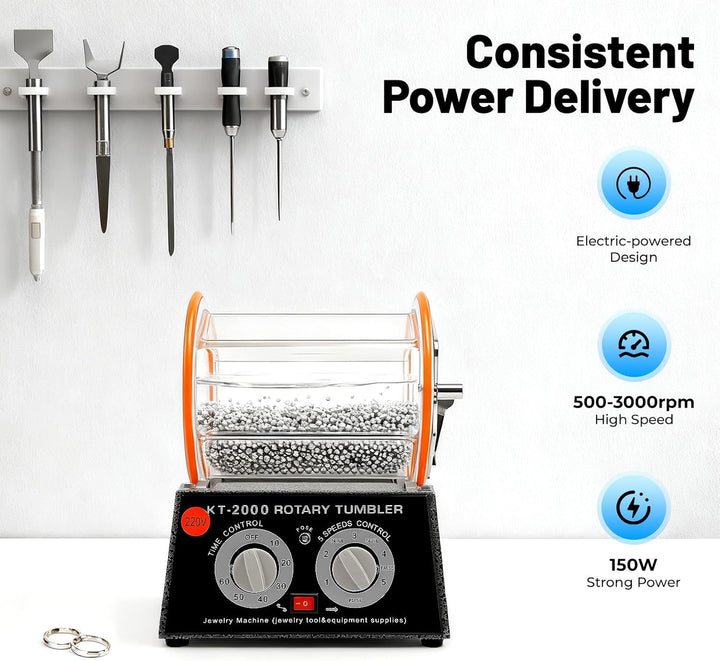 60W/150W Poliermaschine Set Poliertrommel mit Timer &amp; Polierperlen, 220V 5 Gear, für Schmuck, Münzen