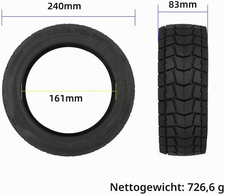 10x2,75-6,5 Offroad-Tubeless-Reifen 10 Zoll Dicker Ersatzreifen für KuKirin G3,KuKirin G2 Master,Spe