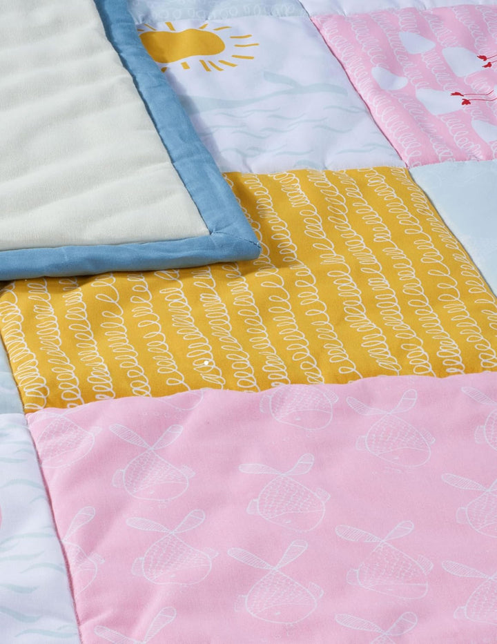 Bio Krabbeldecke Patchwork Design 100% Bio-Baumwolle (kbA) GOTS zertifiziert, Wale, 95 x 100 cm 95 x