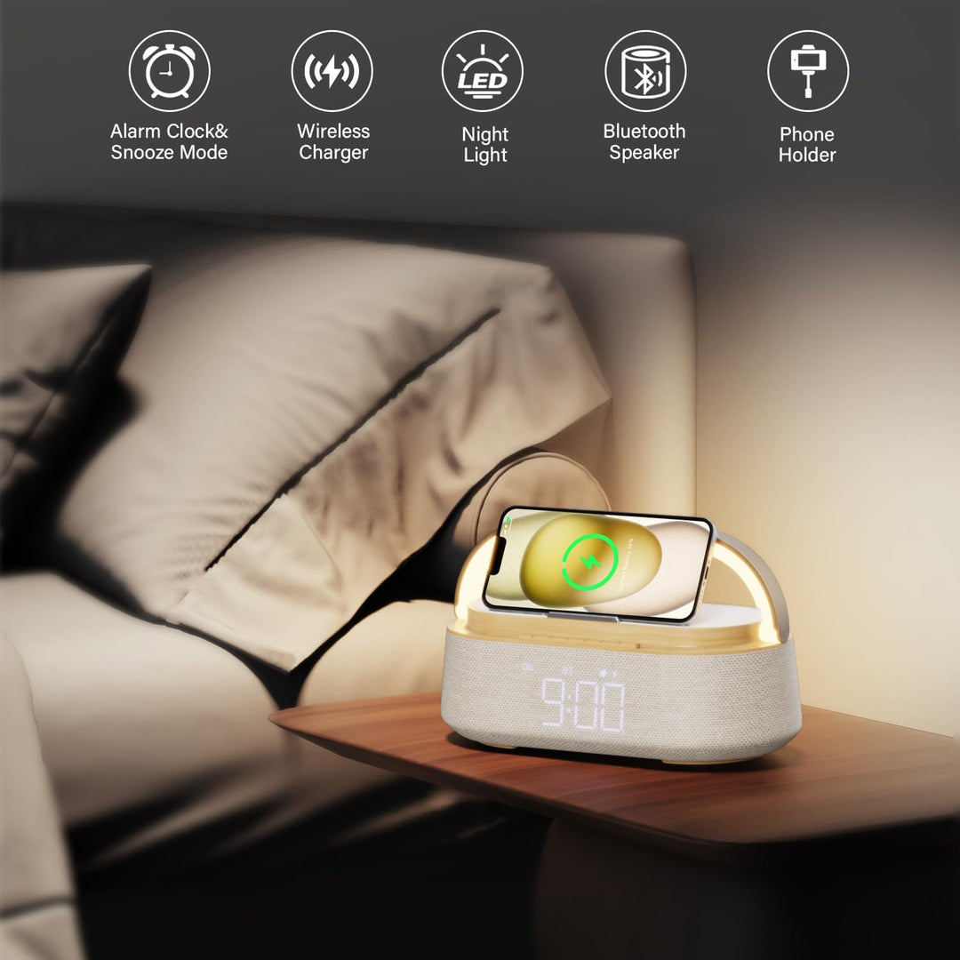 COLSUR Radiowecker Digital mit Wireless Charger, Bluetooth Lautsprecher mit USB-Ladegerät, Smart Wec