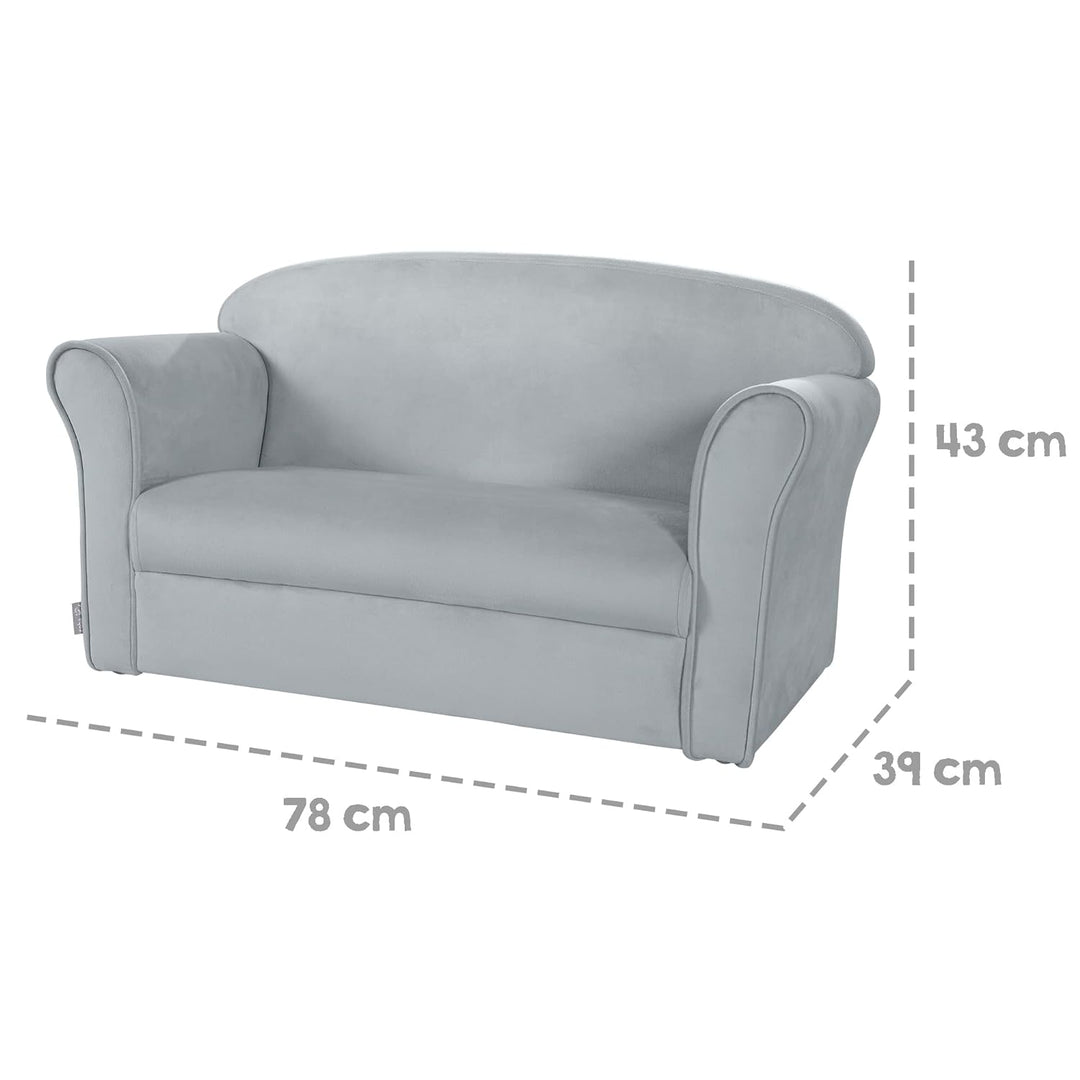 roba Kindersofa Lil Sofa mit Armlehnen für Mädchen und Jungen - Bequeme Kindercouch - Samtstoff grau