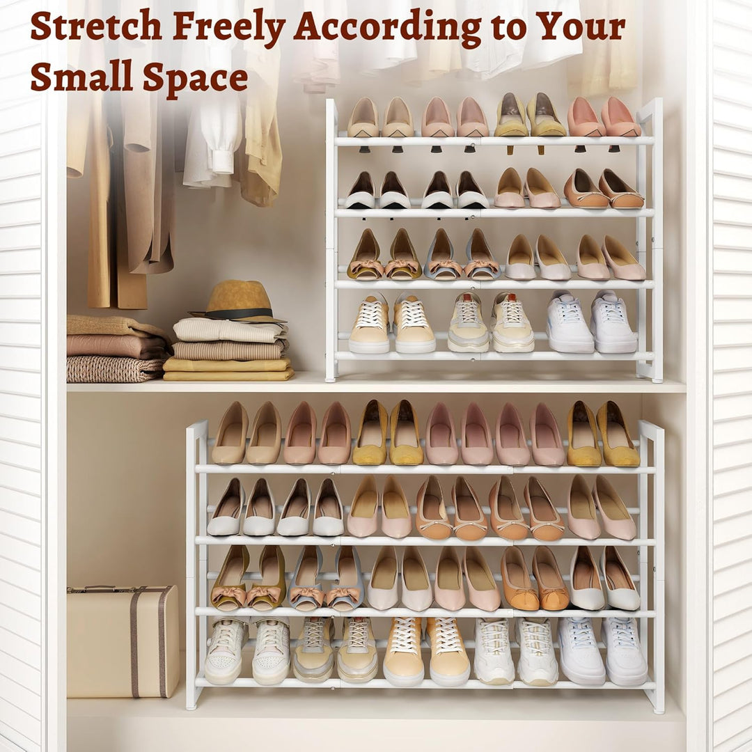 FAVOOSTY 4 Ebenen Schuhregal Metall Ausziehbares Weiss, Verstellbar Platzsparend, Shoes Rack, Robust