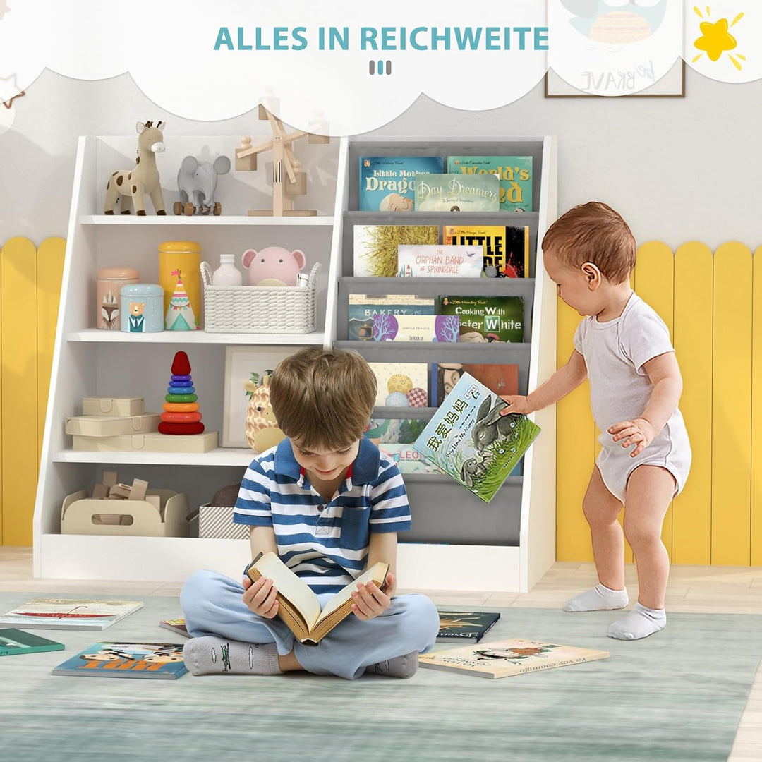 NACHES Kinderregal Bücherregal für Kinder, 90x40x80cm, mit 5 Ablage und 4 offenen Fächern, aus Holz,
