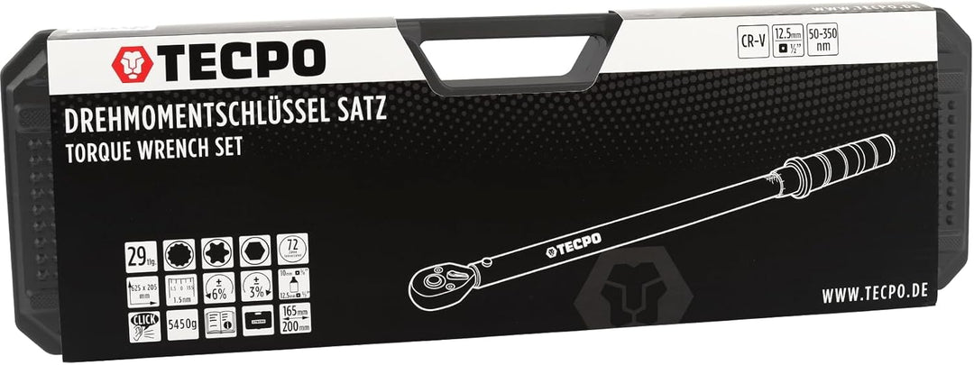 TECPO Drehmomentschlüssel Set 1/2" Zoll, 50-350 Nm, 72 Zähne Mechanik, kalibriert, hohe Präzision vo
