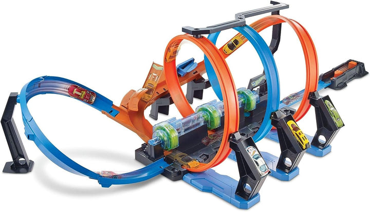 Hot Wheels FTB65 - Action Korkenzieher Crash Trackset, Auto Rennbahn mit 3 Loopings und Beschleunige
