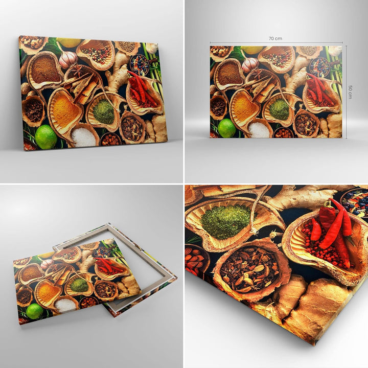Bilder auf Leinwand Küche Essen Kräuter Gewürze Leinwandbild 70x50cm Wandbilder Dekoration Wohnzimme
