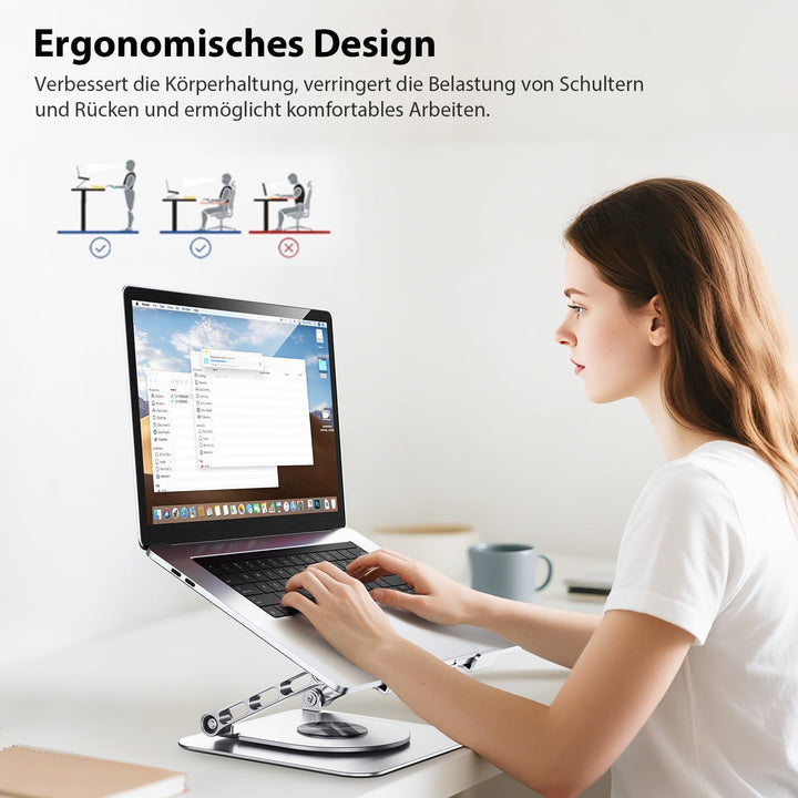 CreaDream Laptopständer für den Schreibtisch, Aluminium-Laptopständer mit 360° drehbarem Fuss, ergon