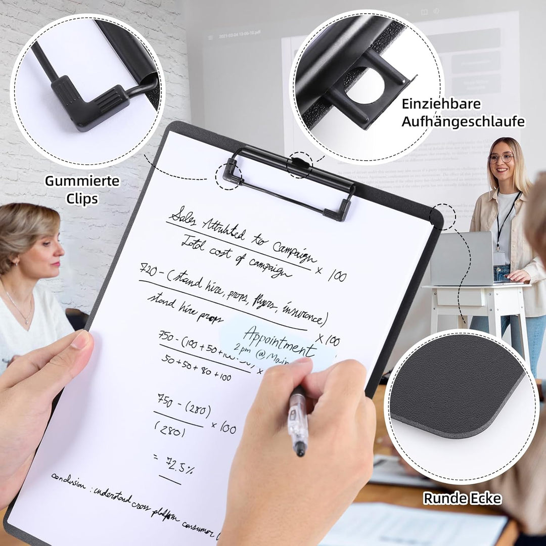 Klemmbrett A4, 6er Klemmbretter mit Metall Aktendulli, Kunststoff Klemmmappe A4, Clipboard zum Aufhä