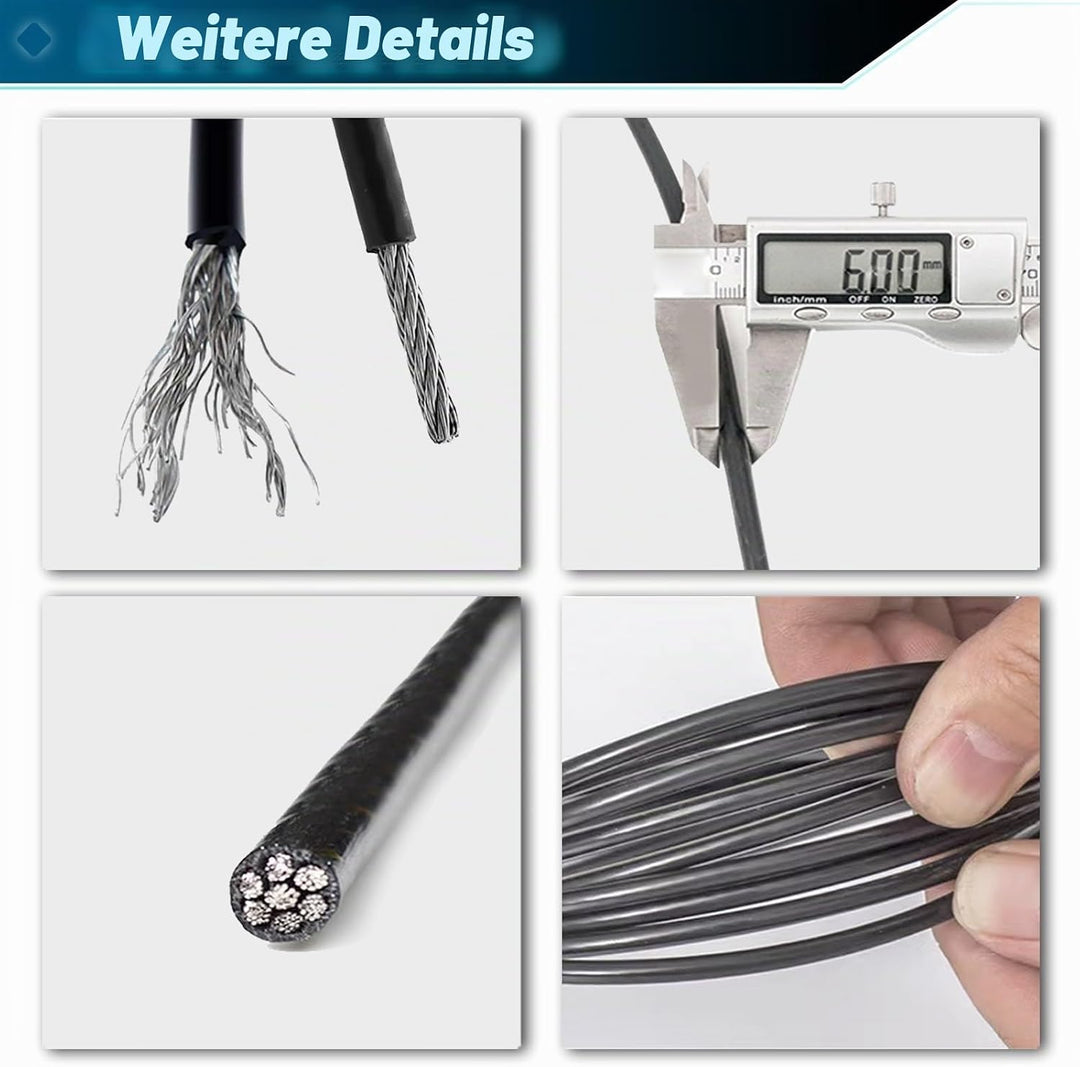 BBYPP 15m/ 20m/ 25m Gym Kabel Draht, 6mm Stahlseil PU Ummantelt Fitnessgerät für Home Gym Riemensche
