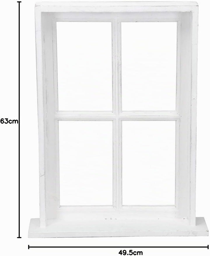 Posiwio Deko-Fenster Fensterrahmen mit Rahmen und Ablagebrett Holz im Landhausstil weiss Shabby