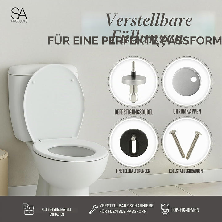 SA Products Toilettensitz mit Absenkautomatik – Universeller Ovaler Toilettensitz mit Softclose &amp; Sc