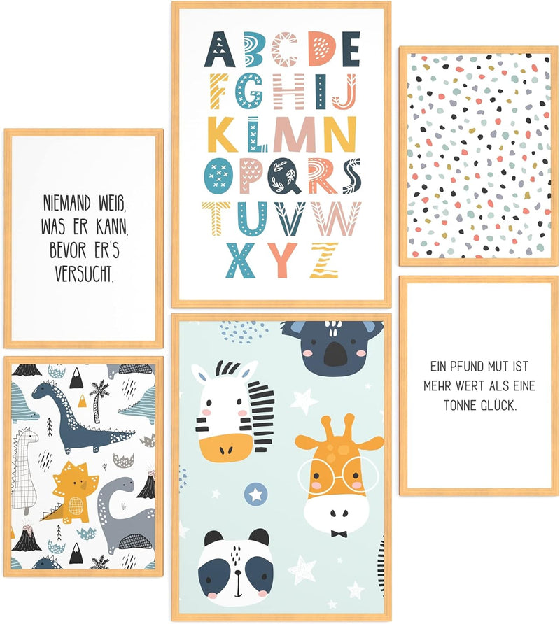 Papierschmiede® Bilder Kinderzimmer Kids Mood Poster Set ABC Dino Safari, Gerahmte Bilder fürs Kinde