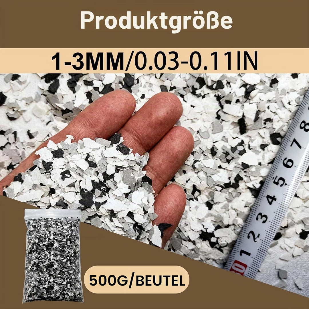 1000g Epoxid Farbchips für Garagenbodenbeschichtung, Dekorflocken Schwarz Weiss Grau, Betonbodenbesc