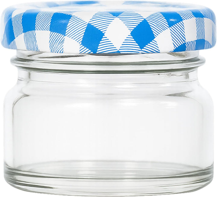 Vitrea 25x Mini Marmeladengläser 30 ml - mit Deckel Blau Kariert TO 43 - kleine Einmachgläser zum be