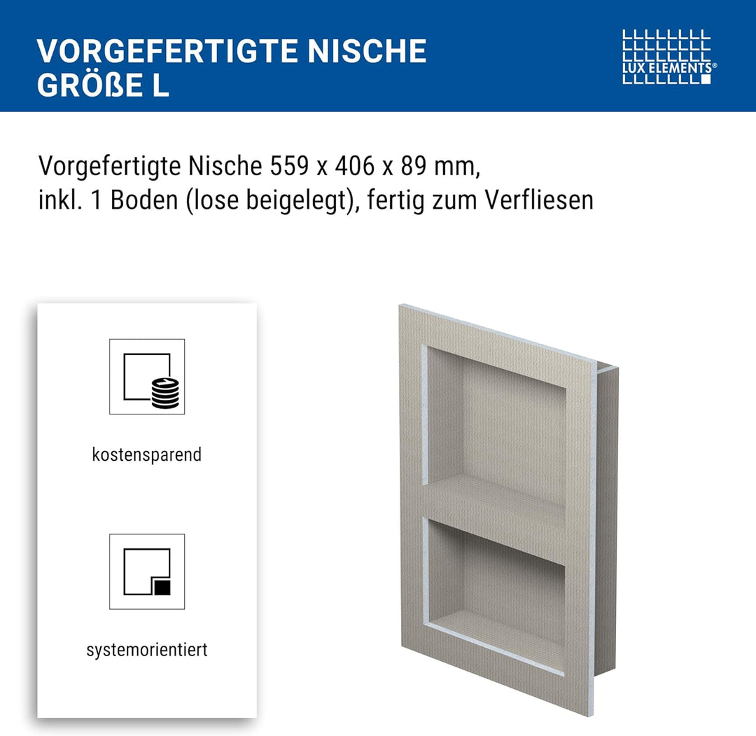 LUX ELEMENTS Wandnische Dusche Fertig zum Verfliesen 55,9 x 40,6cm I Vorgefertigte Duschnische aus H