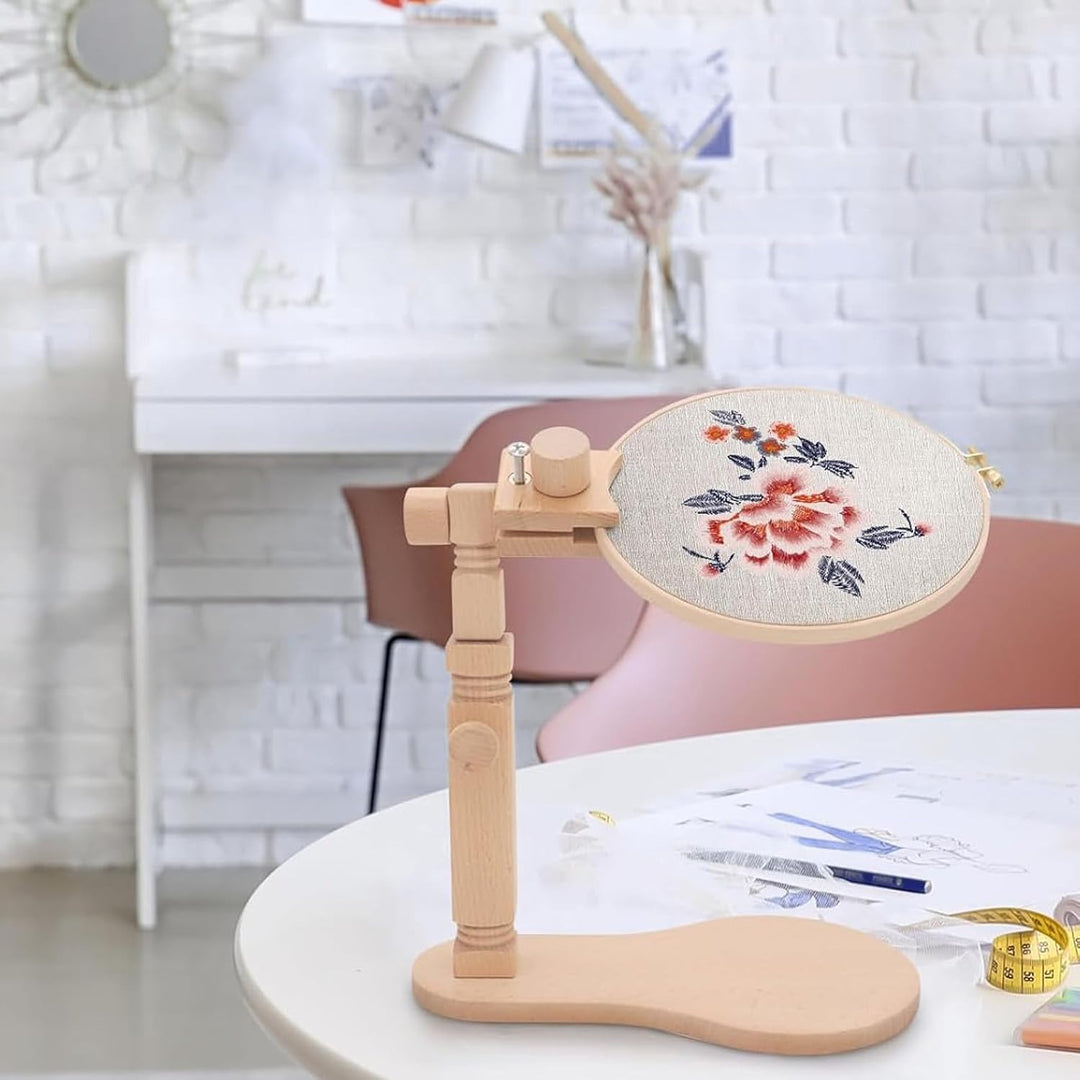 RoseFlower Kreuzstich Ständer Stickrahmen Holz Drehbarer Stickständer für Tisch Embroidery Hoop Stan
