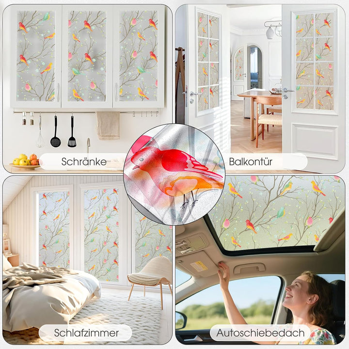 Lifetree Fensterfolie Blickdicht Sichtschuzfolie Selbsthaftende: Glasmalerei Sonnenschutz Fenster Bu