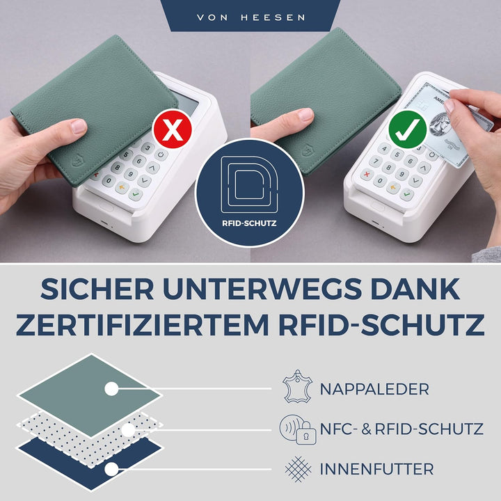 VON HEESEN Leder Geldbörse RFID Schutz I Echtleder Geldbeutel für Damen &amp; Herren I Portemonnaie Brie