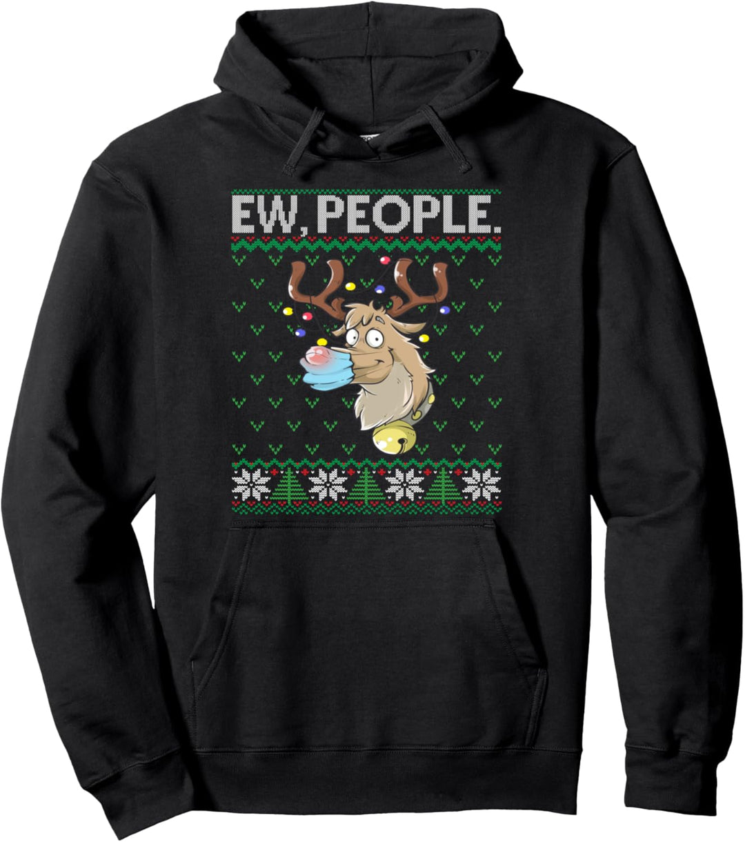 Ew People Rudolph Face Mask | Funny Reindeer Ugly Christmas Pullover Hoodie