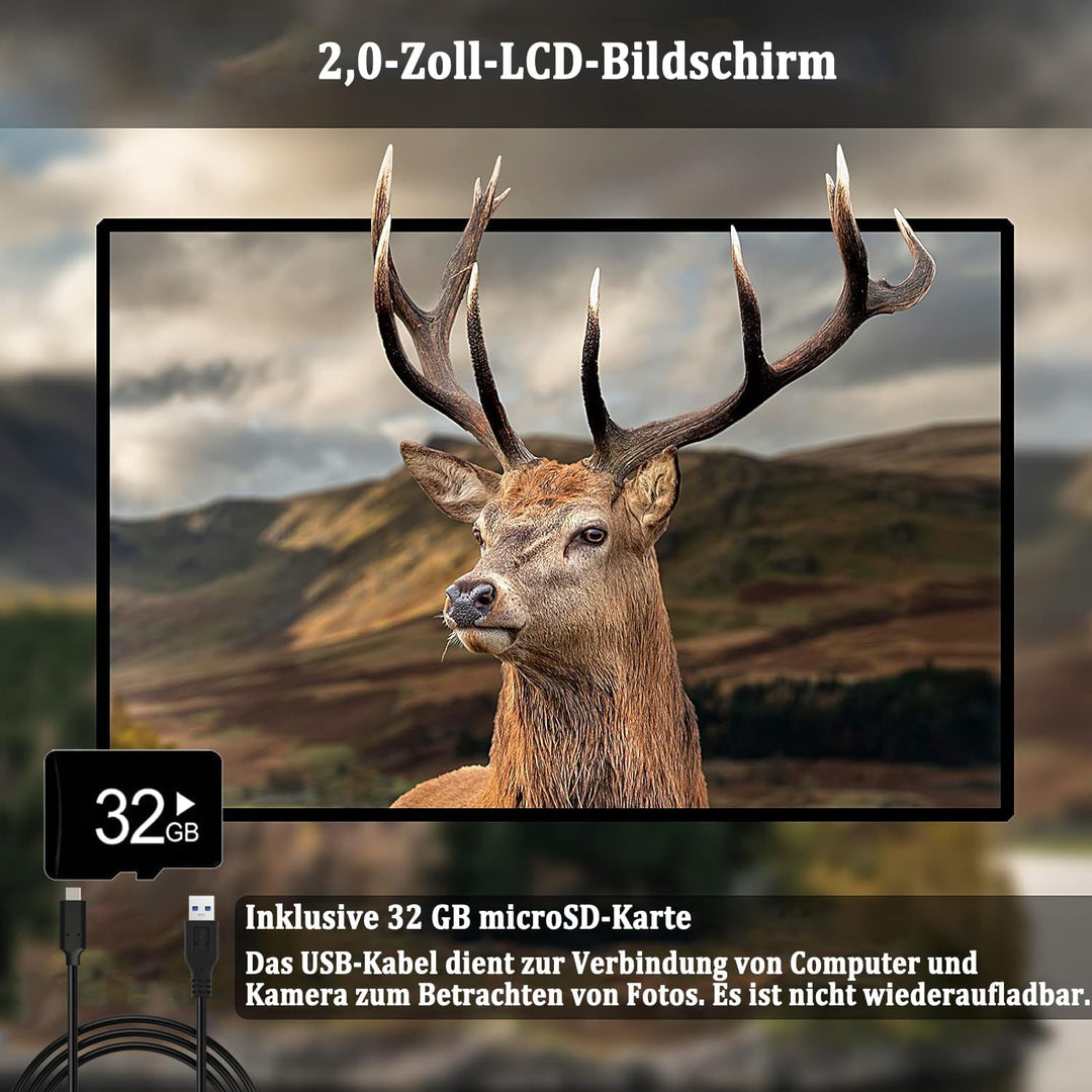 Wildkamera, 4K 50MP Wildtierkamera mit Bewegungsmelder Nachtsicht, IP65 Wasserdicht, Weitwinkel 120