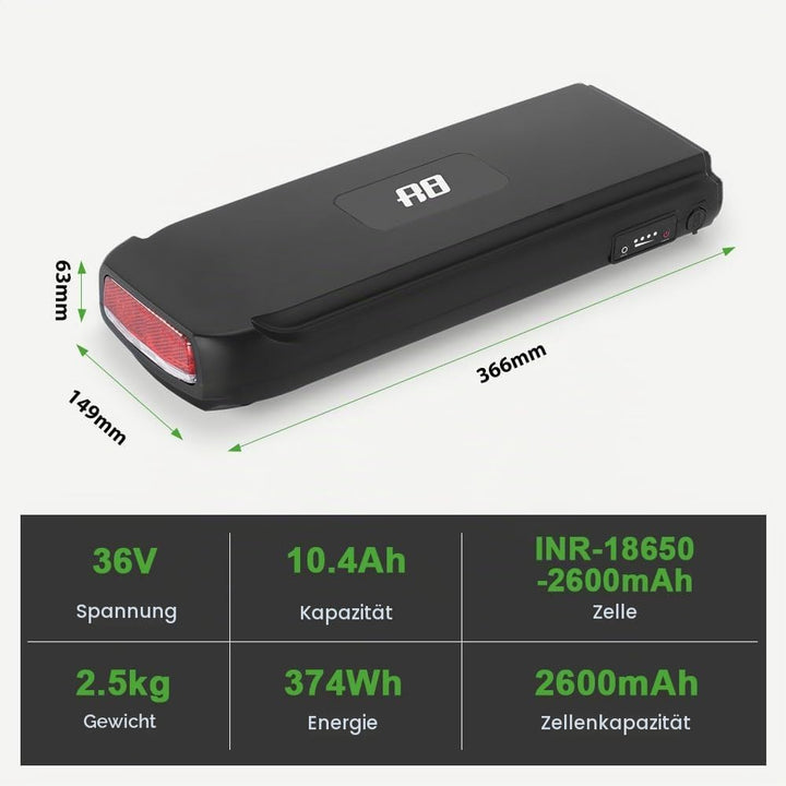 E-Bike Battrie 36V 10,4Ah Li-ion Akku mit Ladegerät für 250W-500W Elektrofahrrad Pedelec Phylion Joy