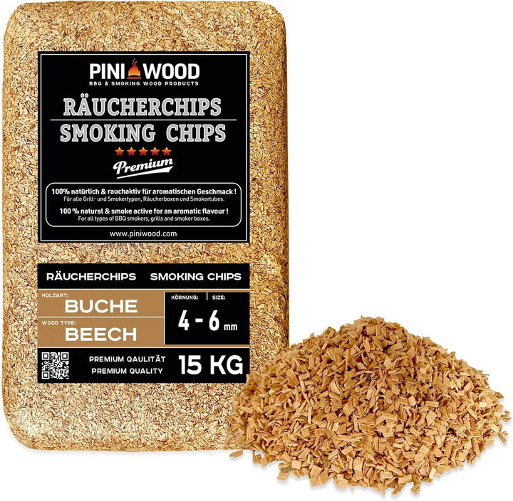 PINI 15 Kg Räucherchips Buche 4-6 mm Smoking Chips Räucherspäne