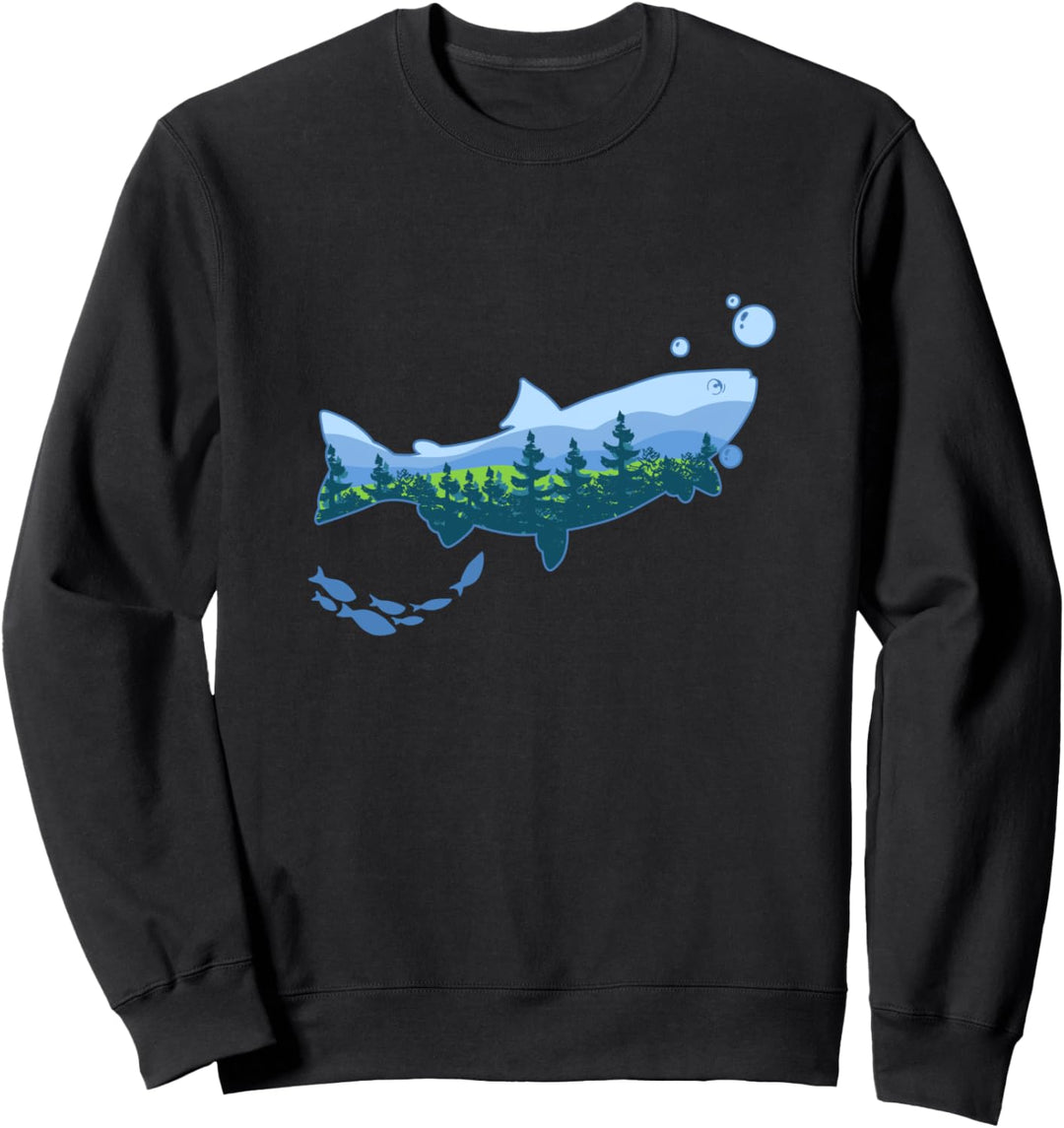 Outdoor Angeln Geschenk Fisch Und Berge Sweatshirt