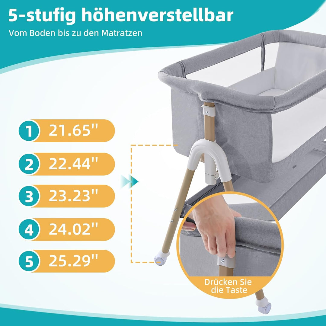 3 in 1 Beistellbett Baby, Tragbar reisebett Baby mit matratze Höhenverstellbar Bettchen Verstellbare