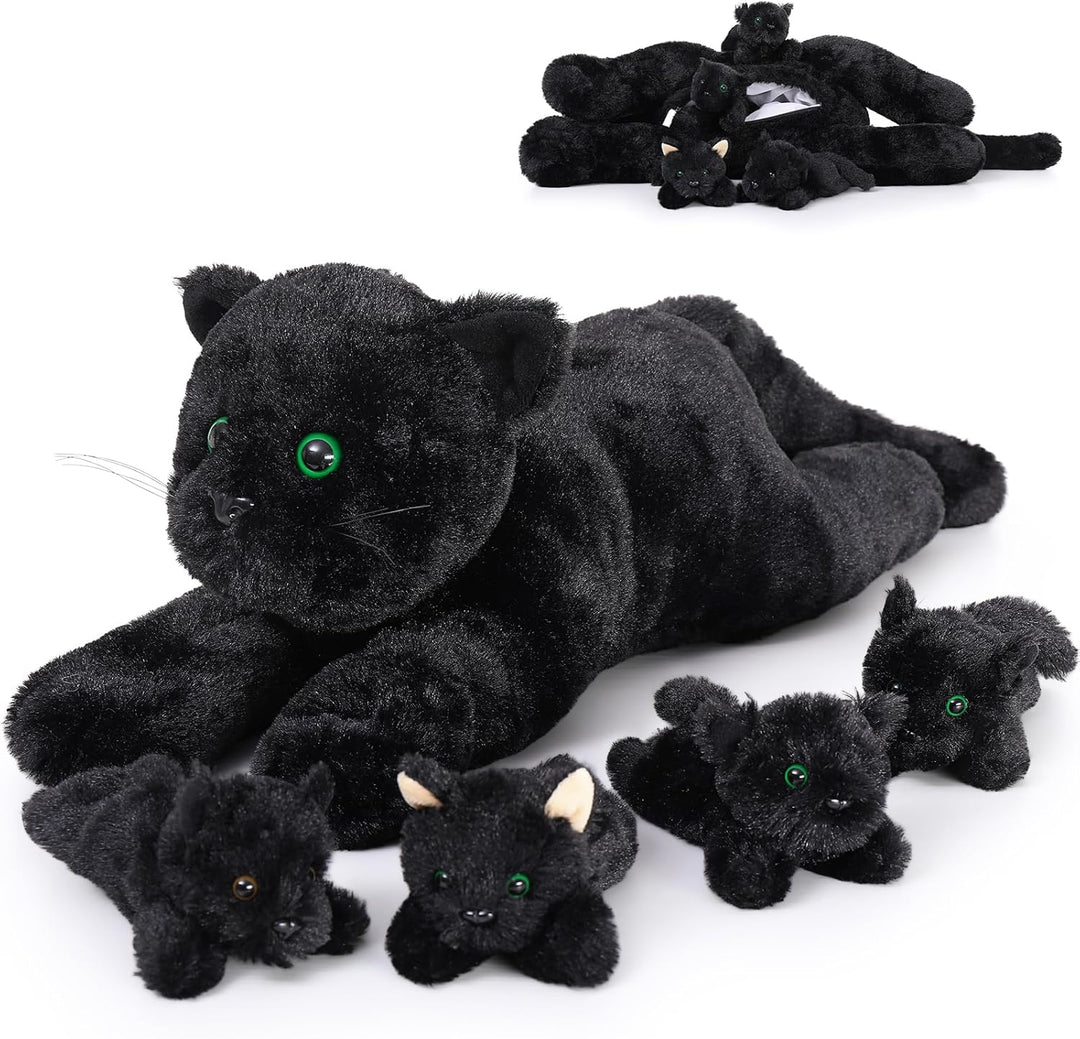 MorisMos 5 stücke Katze schwarz Plüschtier Set, liegend - 52cm Länge - gross schwarzkatze Kuscheltie