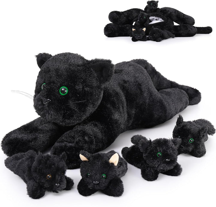 MorisMos 5 stücke Katze schwarz Plüschtier Set, liegend - 52cm Länge - gross schwarzkatze Kuscheltie