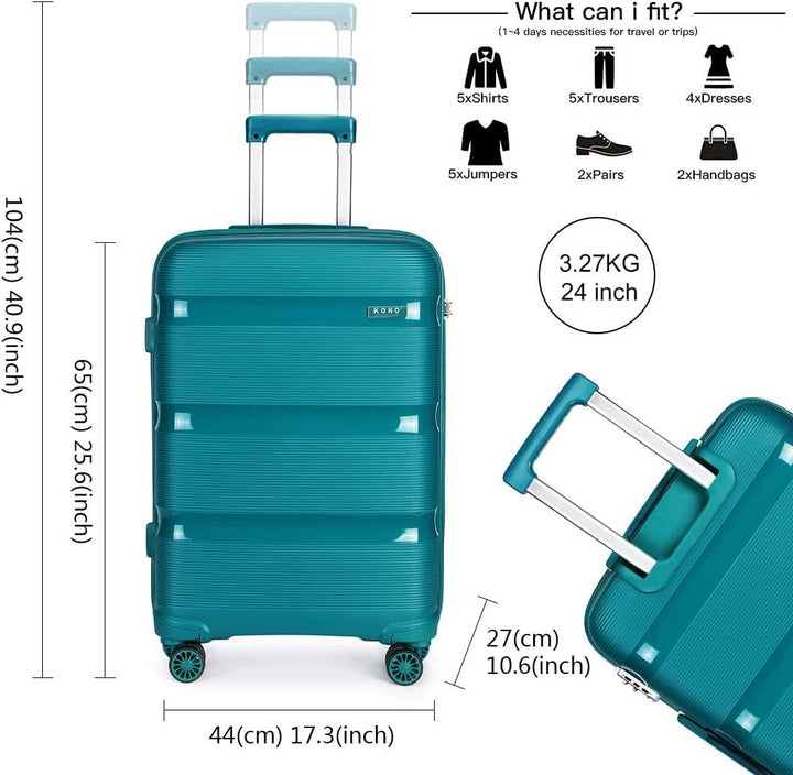 KONO Koffer Trolleys Reisekoffer mit TSA Schloss M (55cm Handgepäck) Türkis Grün, M (55cm Handgepäck