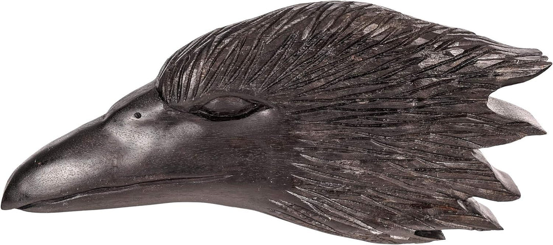 Windalf Wikinger Holz Raben Wandskulptur HUGIN 33 cm Odins Schwarzer Rabe Wandschmuck links schauend