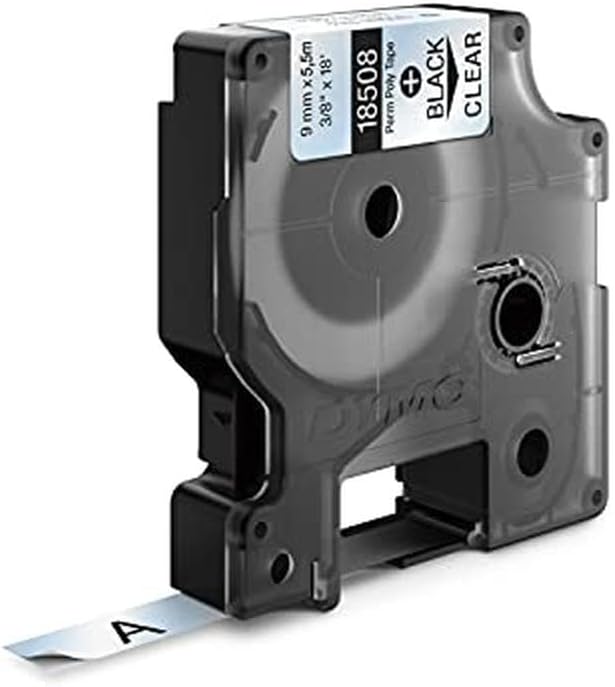 Dymo Rhino Band Industrie Polyesteretiketten, 9 mm x 5.5 m, schwarz/transparent schwarz auf transpar